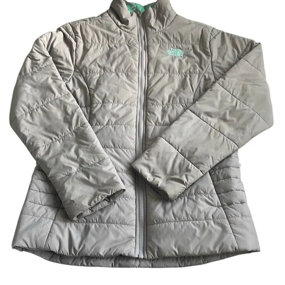 EUC! The North Face Gray Teal Mock Turtle Zip Up Puffer Jacket - Girls XL/Women’